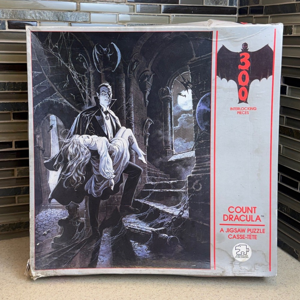 VTG 1970s Count Dracula Jigsaw Puzzle 300pc Horror Pieces Sealed w/ Box Damage
